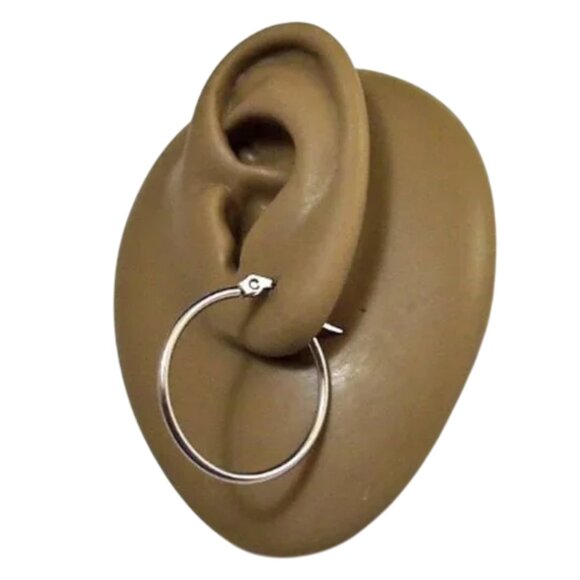 Thin Tube Hoops Pierced Post Studs Earrings Silver Vintage 1" 25mm - Picture 1 of 8